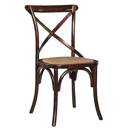 Brown Dining Side Chair with X-Back and Rattan Seat